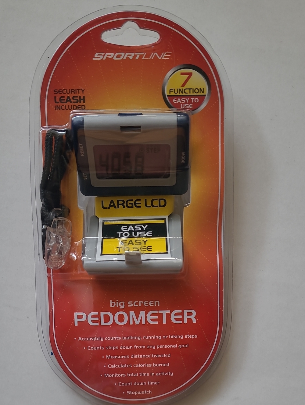 SPORTLINE Big Screen Pedometer 7 Functions With Security Leash Weight Loss Walk